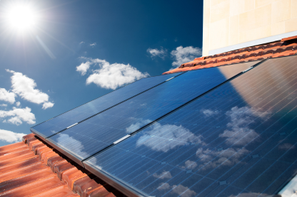 Solar panels shining in sunlight 